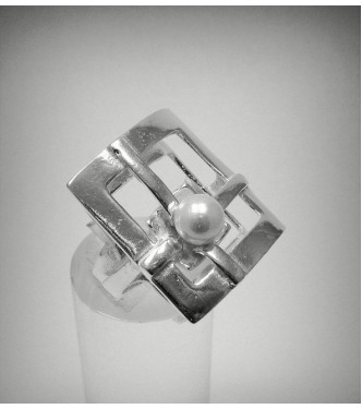 R001299 Stylish Sterling Silver Ring Solid 925 6mm Pearl Nickel Free Handmade