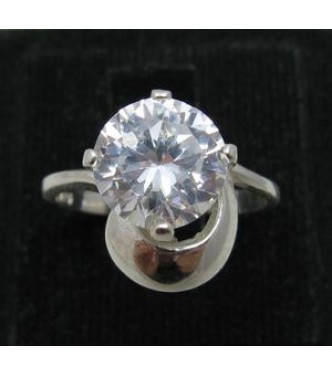 R001061 Stylish Sterling Silver Ring Stamped Solid 925 9mm Round CZ Handmade Nickel Free