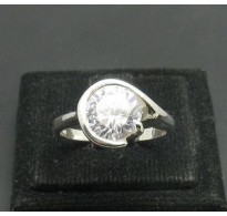 R000585 Stylish Genuine Sterling Silver Ring Solid 925 With 9mm Round Cubic Zirconia