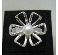 R001189 Genuine Stylish Sterling Silver Ring Solid 925 Flower 6mm Pearl Perfect Quality