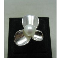 R001145 Stylish Sterling Silver Ring Hallmarked Solid 925 Flower 8mm Pearl Handmade