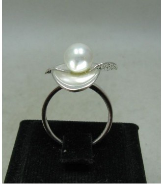 R001145 Stylish Sterling Silver Ring Hallmarked Solid 925 Flower 8mm Pearl Handmade