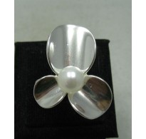 R001144 Plain Stylish Sterling Silver Ring Solid 925 Flower 8mm Pearl Handmade
