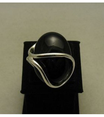 R001042 Stylish Sterling Silver Ring Solid 925 Natural Black Onyx Adjustable Size