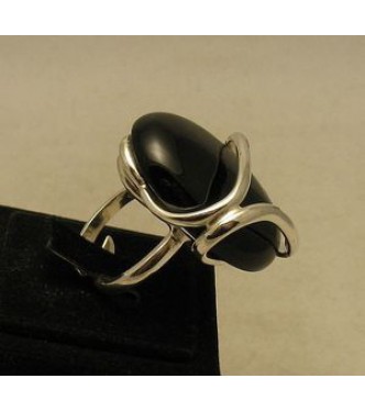 R001042 Stylish Sterling Silver Ring Solid 925 Natural Black Onyx Adjustable Size