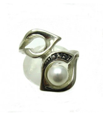 R001313 Stylish Sterling Silver Ring Hallmarked Solid 925 Pearl Handmade Nickel Free