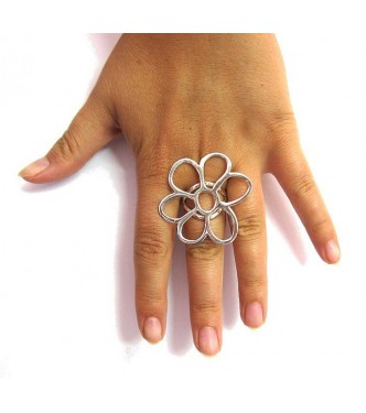R001333 Sterling Silver Ring Women's Big Flower Solid 925 Nickel Free Handmade