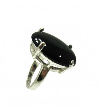 R001355 Sterling Silver Ring Solid 925 25X18mm Natural Black Onyx Handcrafted