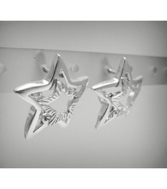 E000458 Stylish Sterling silver earings solid 925 Stars French Clip