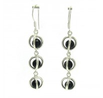 E000481 STERLING SILVER EARRINGS SOLID 925 WITH 6mm NATURAL BLACK ONYX