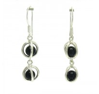 E000482 STERLING SILVER EARRINGS SOLID 925 WITH 6mm NATURAL BLACK ONYX