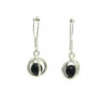E000483 STERLING SILVER EARRINGS SOLID 925 WITH 6mm NATURAL BLACK ONYX