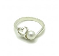 R000042 Genuine Stylish Sterling Silver Ring Solid 925 Heart With 6mm Pearl Handmade