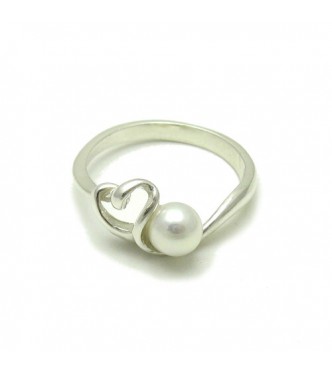 R000042 Genuine Stylish Sterling Silver Ring Solid 925 Heart With 6mm Pearl Handmade