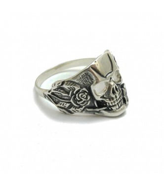 R000257 Sterling Silver Biker Ring Solid 925 Skull And Rose Perfect Quality Empress