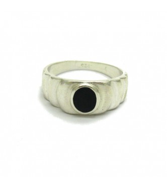R000358 Genuine Sterling Silver Men's Ring Stamped Solid 925 With Black Enamel Handmade