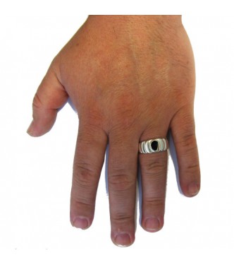 R000358 Genuine Sterling Silver Men's Ring Stamped Solid 925 With Black Enamel Handmade