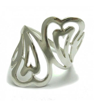 R000368 Genuine Plain Sterling Silver Ring Solid 925 Double Hearts Handmade Empress