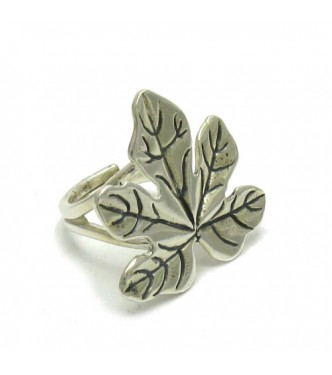 R000453 Plain Sterling Silver Ring Solid 925 Maple Leaf Adjustable Size Handmade Empress