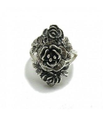  R000503 Genuine Stylish Sterling Silver Ring Solid 925 Flower Rose Handmade