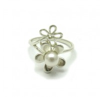 R000625 Sterling Silver Ring Genuine Solid 925 Flower With 6mm Pearl Handmade Empress