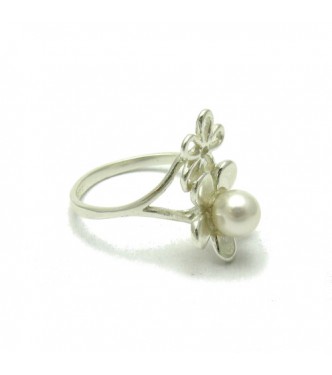 R000625 Sterling Silver Ring Genuine Solid 925 Flower With 6mm Pearl Handmade Empress
