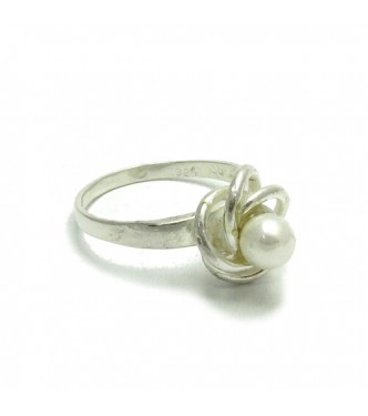 R001450 Stylish Sterling Silver Ring Solid 925 With 6mm Pearl Perfect Quality Empress