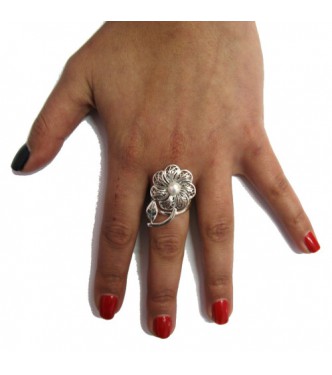 R001456 Genuine Sterling Silver Ring Solid 925 Filigree Flower Adjustable Size Empress