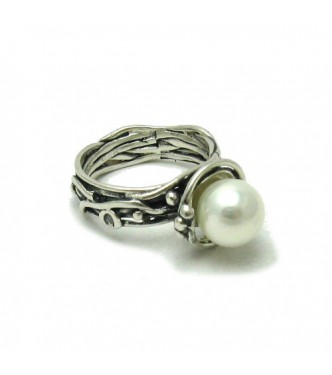 R001503 Sterling Silver Ring Hallmarked Solid 925 Handmade With 8mm Pearl