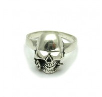 R001539 Sterling Silver Ring Hallmarked Solid 925 Skull With Rose Handmade