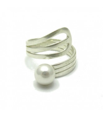 R001612 Stylish Sterling Silver Ring Stamped Solid 925 With 8mm Pearl Handmade