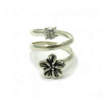 R001625 Sterling Silver Ring Solid 925 Flower With 5mm Cubic Zirconia Handmade