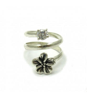 R001625 Sterling Silver Ring Solid 925 Flower With 5mm Cubic Zirconia Handmade