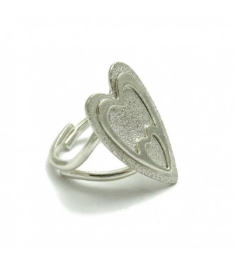 R001640 Sterling Silver Ring Solid 925 Heart Laser Finished Adjustable Size Handmade