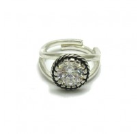 R001653 Stylish Sterling Silver Ring Solid 925 With 9mm CZ Adjustable Size Handmade