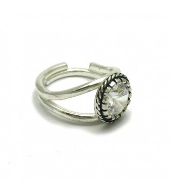 R001653 Stylish Sterling Silver Ring Solid 925 With 9mm CZ Adjustable Size Handmade