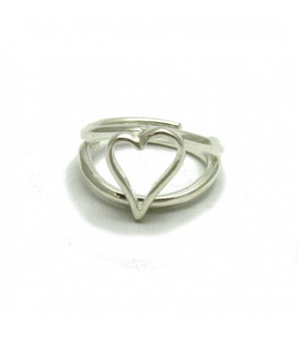 R001678 Genuine Sterling Silver Ring Solid 925 Heart Adjustable Size Handmade