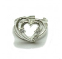R001752 Stylish Sterling Silver Ring Solid 925 Heart With 3 CZ Adjustable Size Empress