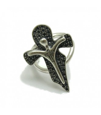  R001754 Sterling Silver Ring Genuine Solid 925 Cross Adjustable Size Handcrafted