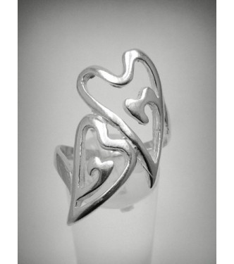 R000063 Stylish Plain Sterling Silver Ring Solid 925 Two Hearts Handmade Nickel Free