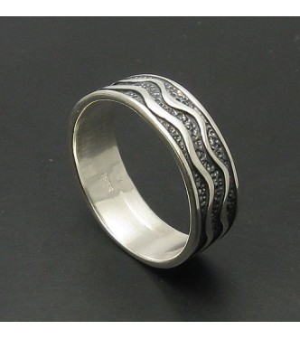 R000068 Genuine Sterling Silver Ring 7mm Wide Band Wave Hallmarked Solid 925 Handmade