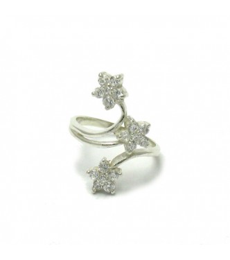 R000202 Stylish Sterling Silver Ring Solid 925 Flower With Cubic Zirconia Handmade
